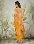 Orange Organza Silk Cape with Drape Skirt