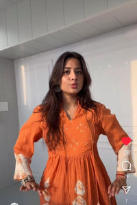 Tie & Dye Women Kurta Set  - Orange