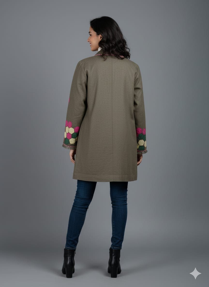 Patch Work Woolen Jacket  - Green