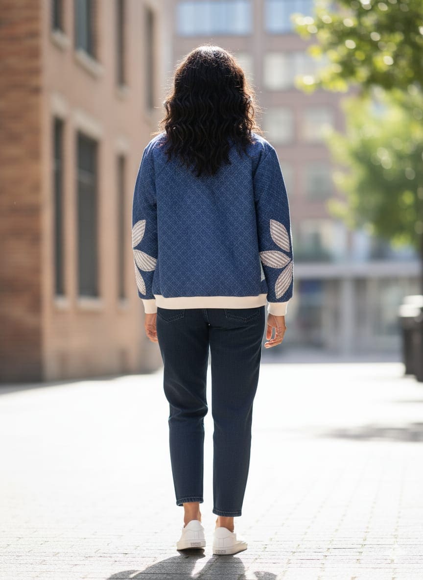 Cotton Khadi Kantha Work Jacket - Blue