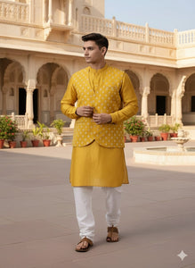 Chanderi Men Chanderi Kurta - Yellow