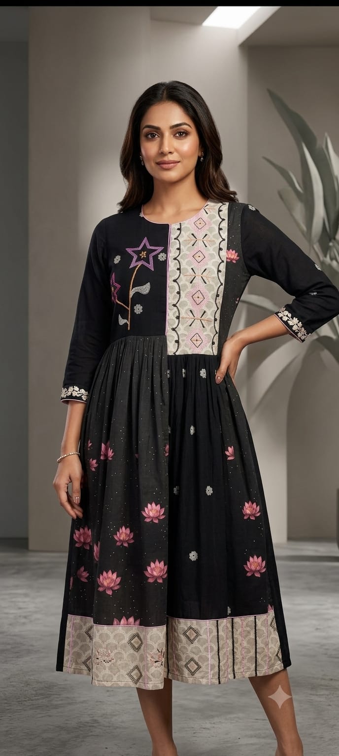 Digital Print Women Dress - Black