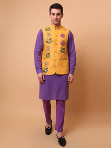 Aari Zardozi & Patch Work Men Kurta Set  - Purple