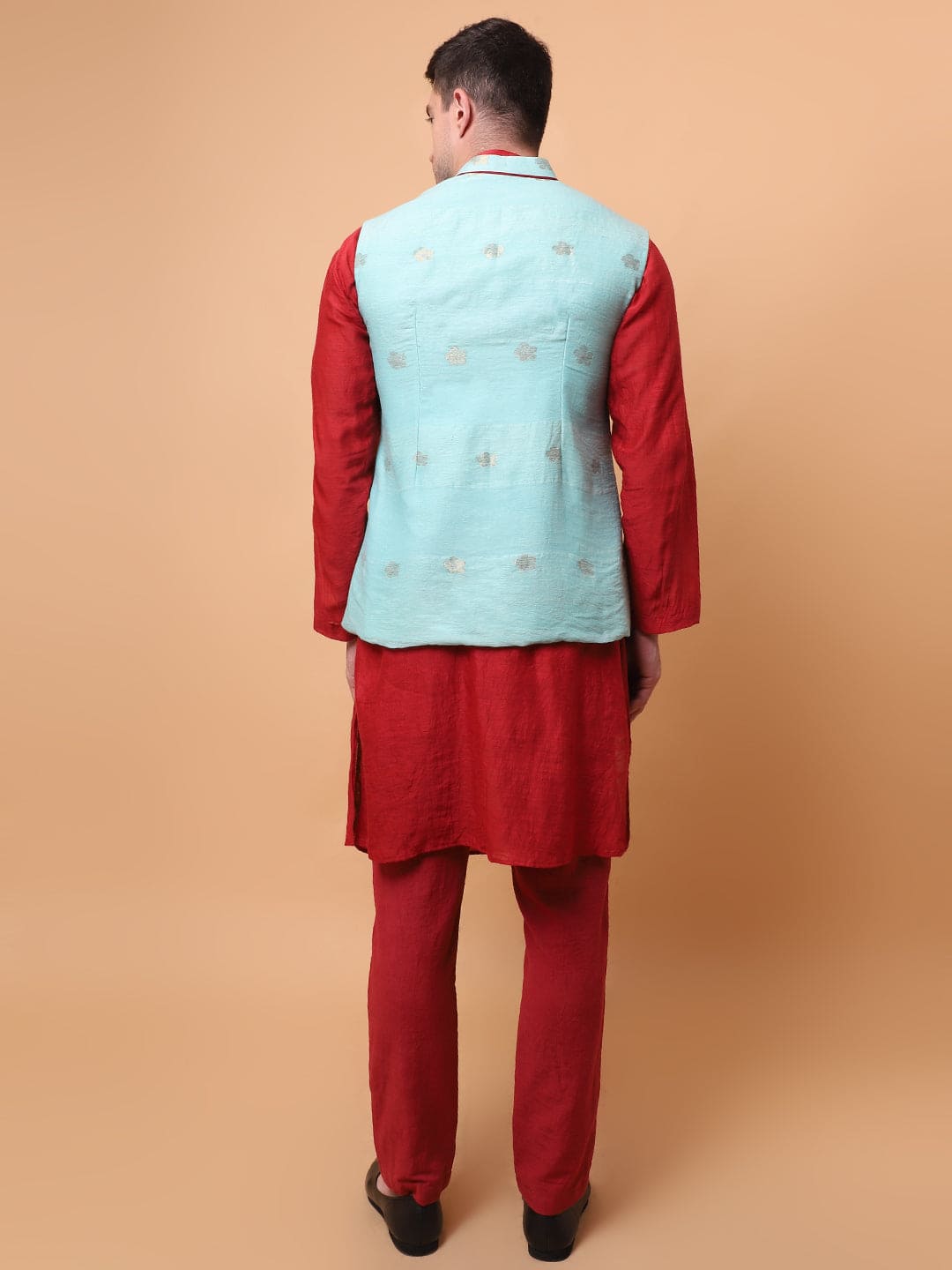 Aari Zardozi & Patch Work Men Kurta Set - Red - Charkha TalesAari Zardozi & Patch Work Men Kurta Set - Red