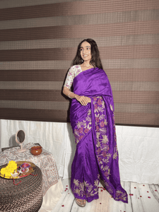 Aari Zardozi Work Women Saree - Purple