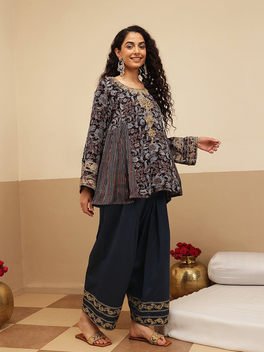 Ajrakh Women Co - ord Set - Blue - Charkha TalesAjrakh Women Co - ord Set - Blue