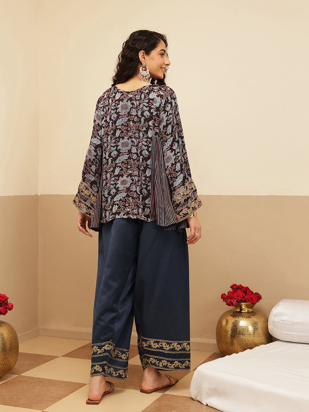 Ajrakh Women Co - ord Set - Blue - Charkha TalesAjrakh Women Co - ord Set - Blue