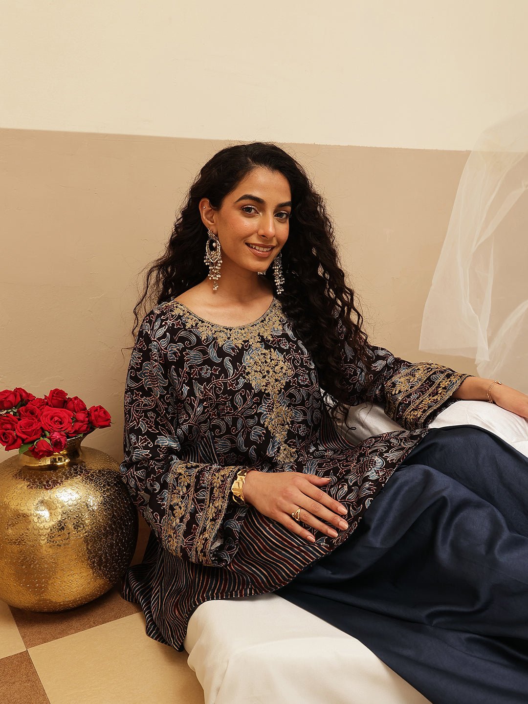 Ajrakh Women Co - ord Set - Blue - Charkha TalesAjrakh Women Co - ord Set - Blue