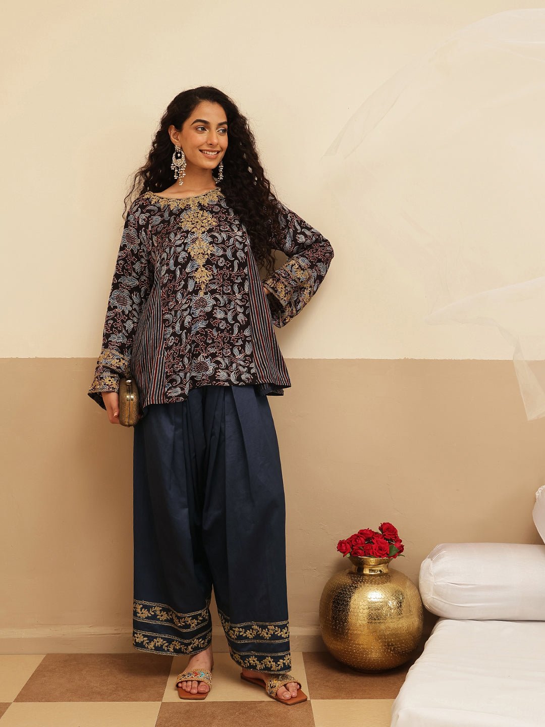 Ajrakh Women Co - ord Set - Blue - Charkha TalesAjrakh Women Co - ord Set - Blue