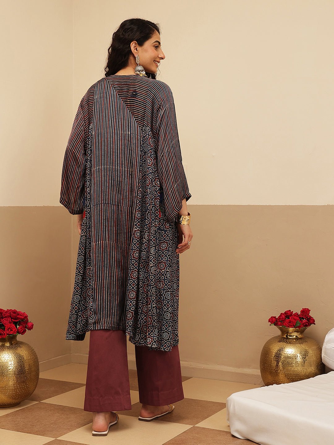 Ajrakh Women Kurta Set - Blue - Charkha TalesAjrakh Women Kurta Set - Blue