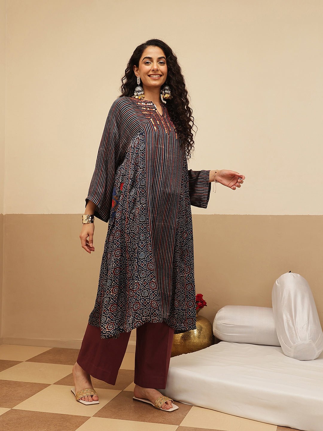 Ajrakh Women Kurta Set - Blue - Charkha TalesAjrakh Women Kurta Set - Blue