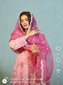 Anarkali Chikankari Kurta Set - Pink