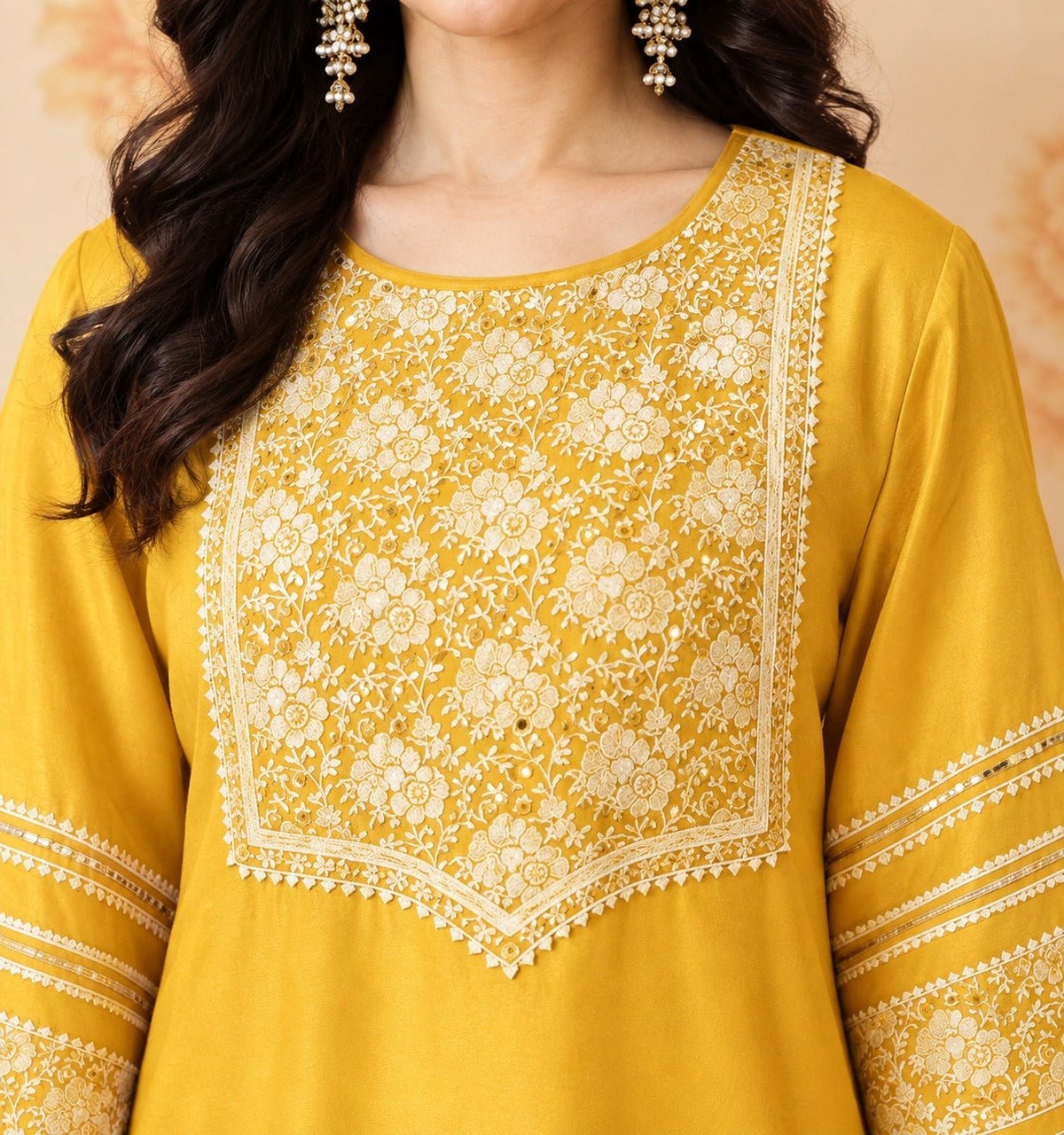 Banarasi Kurta Set - Yellow - Charkha TalesBanarasi Kurta Set - Yellow