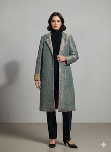 Banarsi Zari Quilted Jacket - Olive