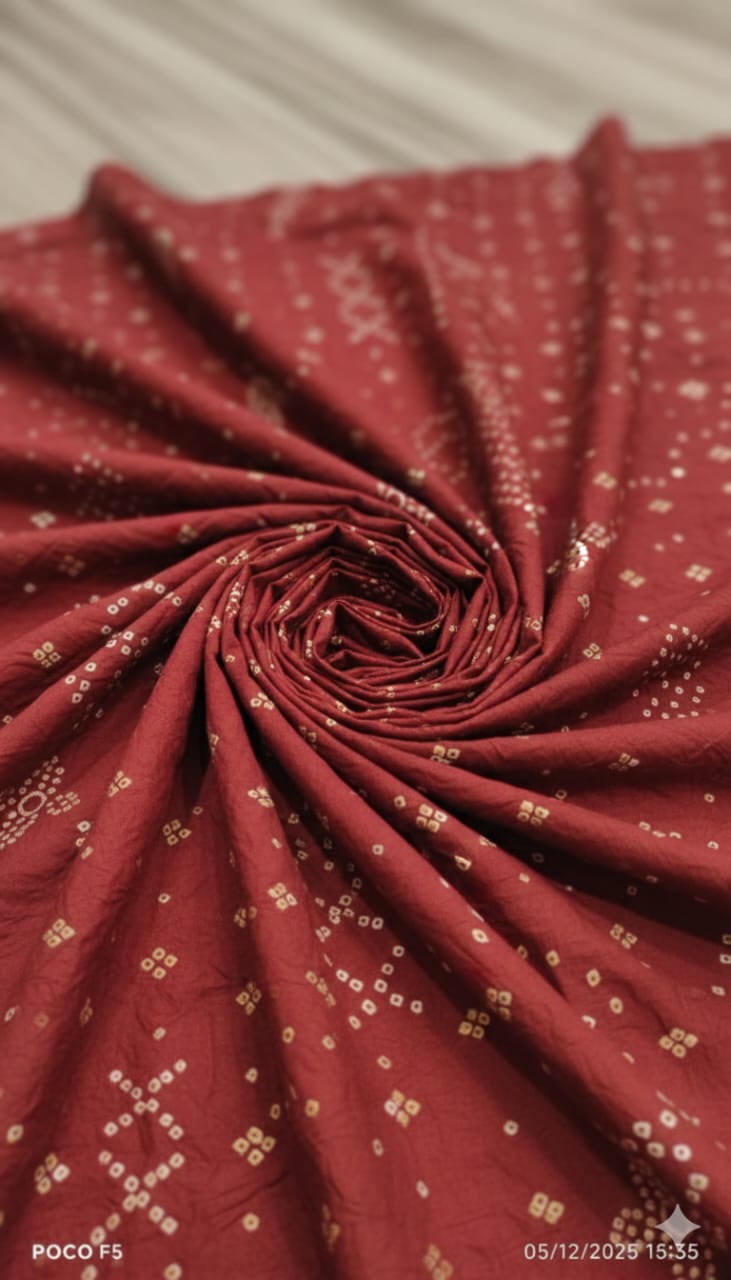 Bandhej Cotton Silk Fabric - Maroon image 1