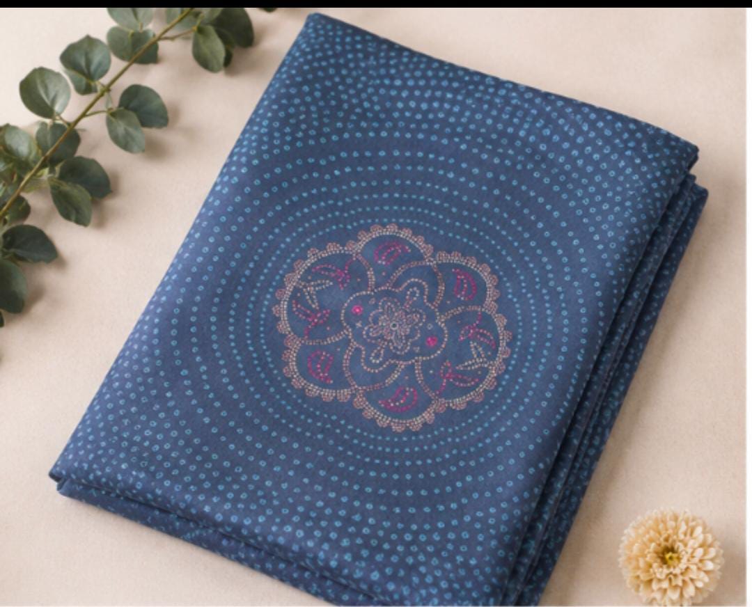 Bandhej Inspired Print Fabric - Blue - Charkha TalesBandhej Inspired Print Fabric - Blue