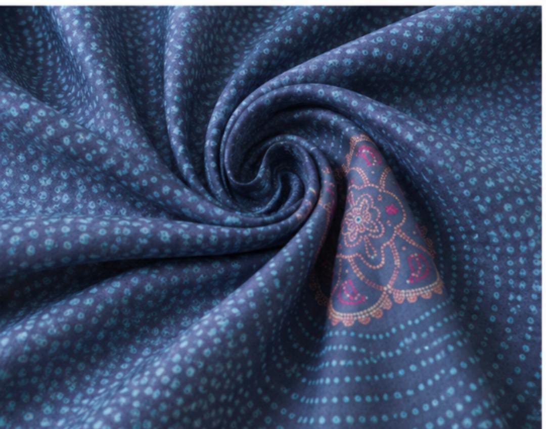 Bandhej Inspired Print Fabric - Blue - Charkha TalesBandhej Inspired Print Fabric - Blue