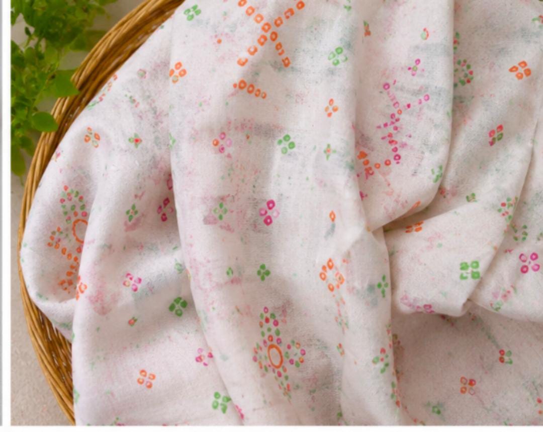 Bandhej Inspired Print Fabric - Off-White - Charkha TalesBandhej Inspired Print Fabric - Off-White