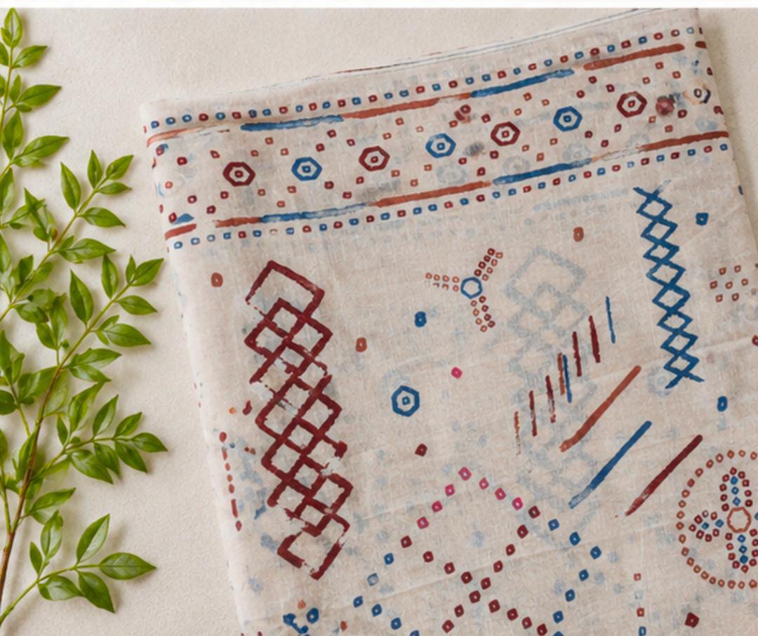 Bandhej Inspired Print Fabric - Off-White - Charkha TalesBandhej Inspired Print Fabric - Off-White