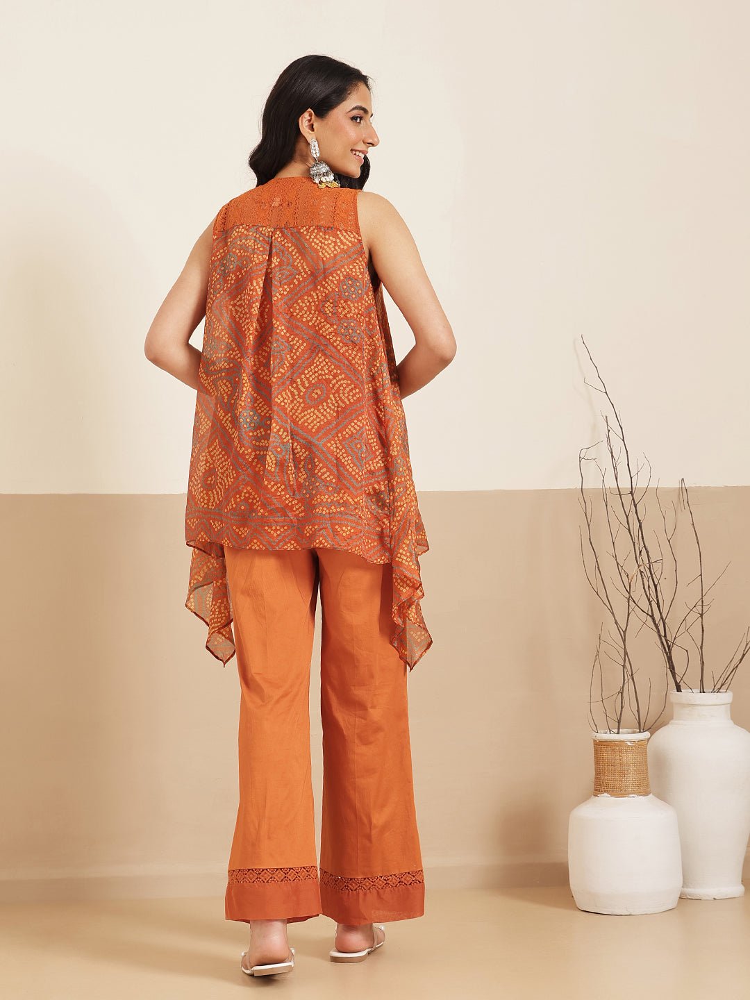 Bandhej Women Kurta Set - Orange - Charkha TalesBandhej Women Kurta Set - Orange