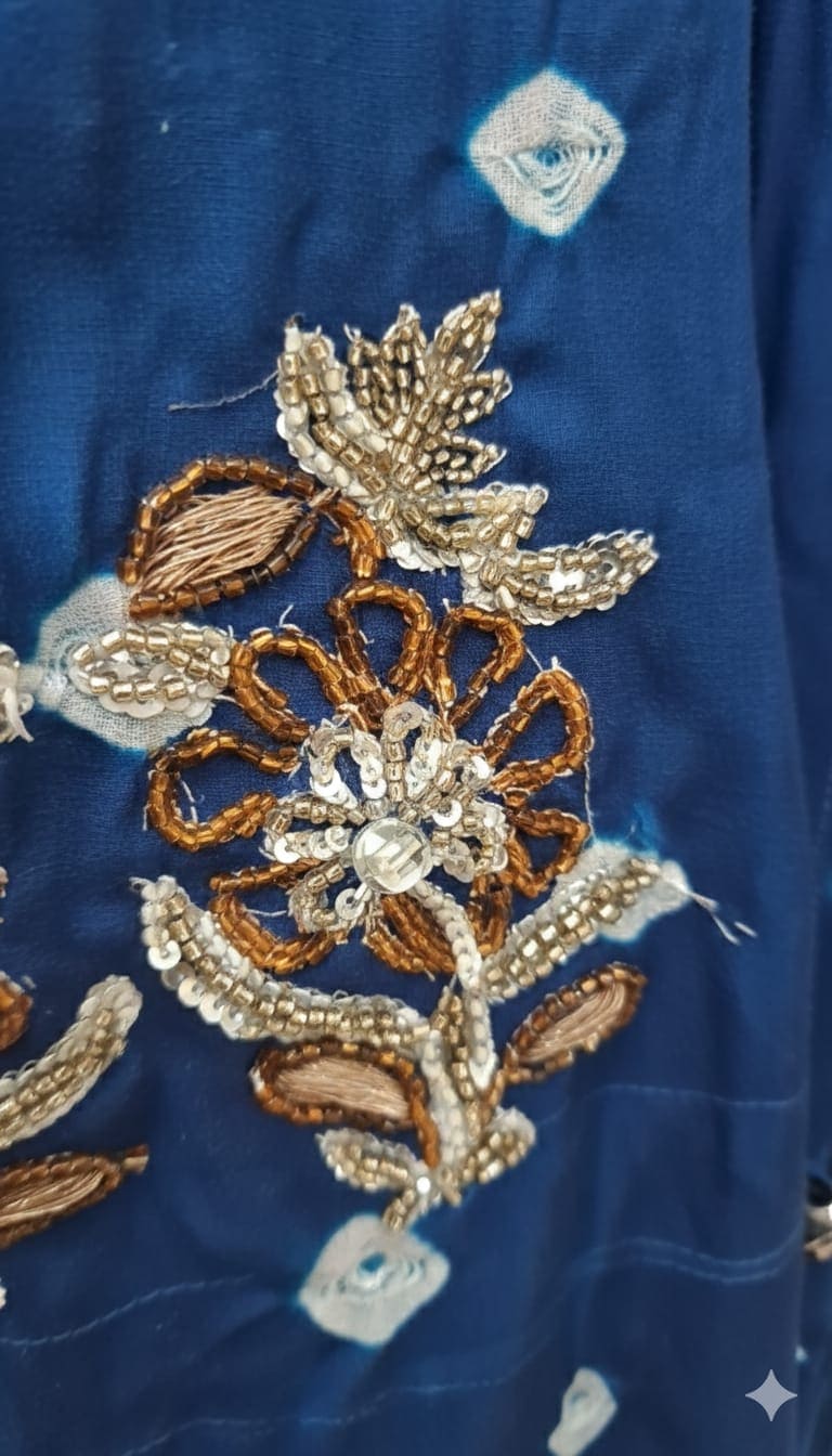 Bandhej Zardozi Work Men Shirt - Blue - Charkha TalesBandhej Zardozi Work Men Shirt - Blue