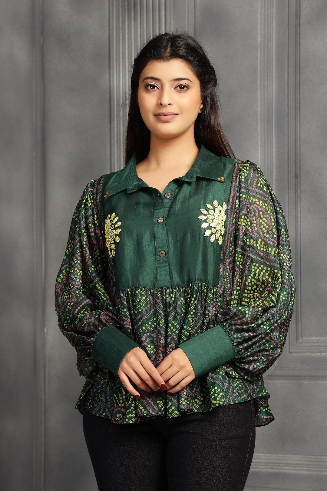 Bandhni Women Top - Green - Charkha TalesBandhni Women Top - Green