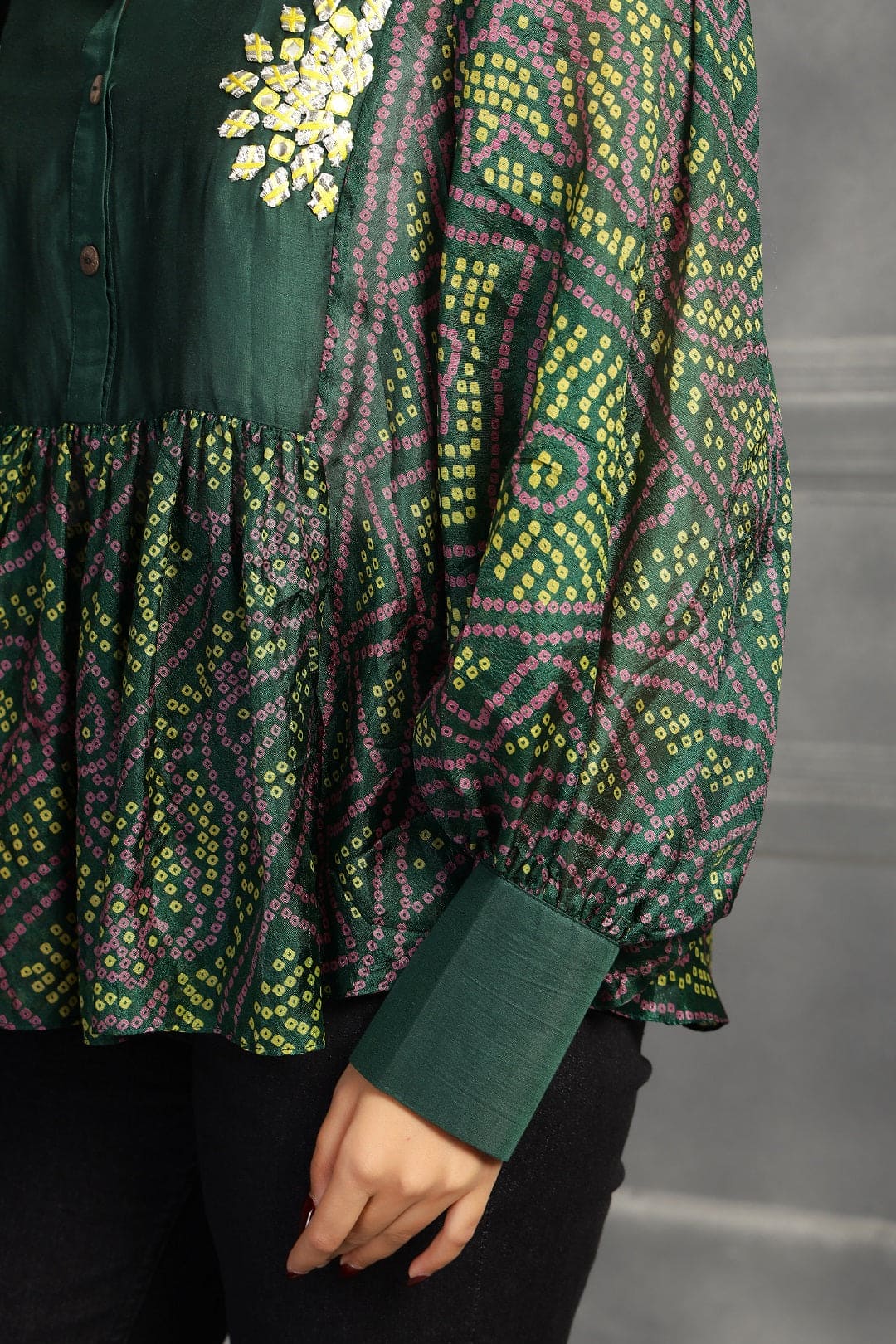 Bandhni Women Top - Green - Charkha TalesBandhni Women Top - Green