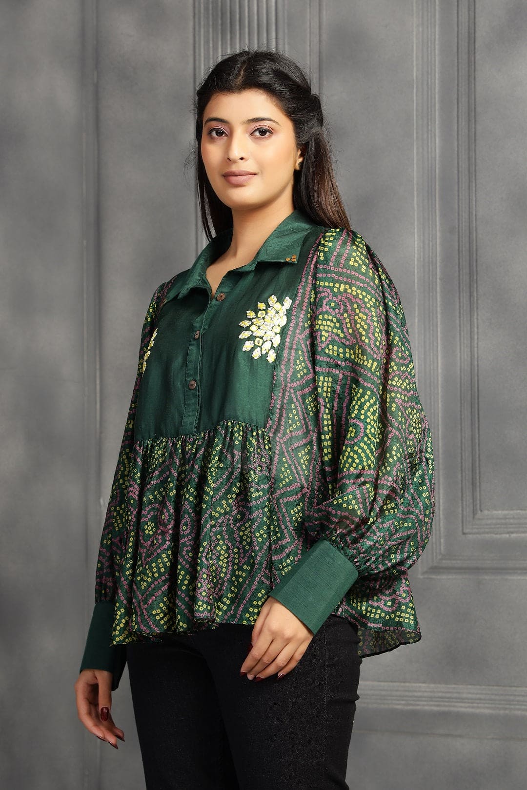 Bandhni Women Top - Green - Charkha TalesBandhni Women Top - Green