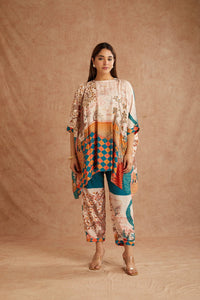 Off-White Gondh Print Inspired Kaftan With Pant
