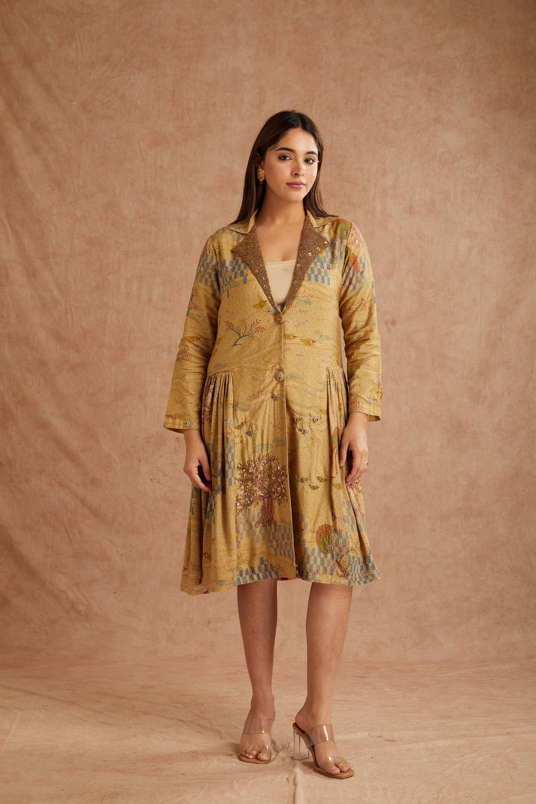 Beige Beads Work Women Dress - Charkha TalesBeige Beads Work Women Dress