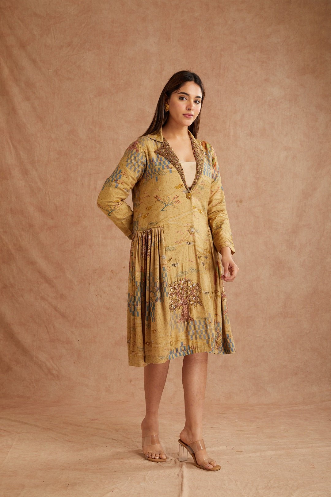 Beige Beads Work Women Dress - Charkha TalesBeige Beads Work Women Dress