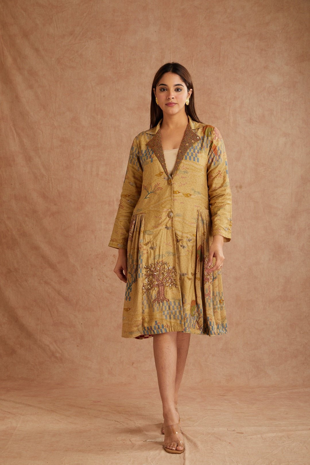 Beige Beads Work Women Dress - Charkha TalesBeige Beads Work Women Dress