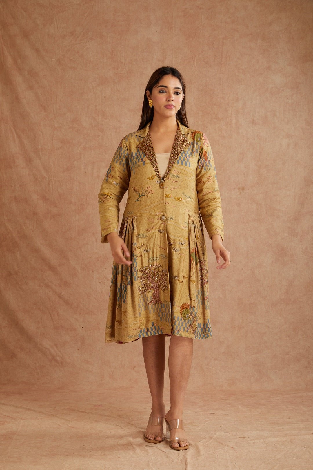 Beige Beads Work Women Dress - Charkha TalesBeige Beads Work Women Dress