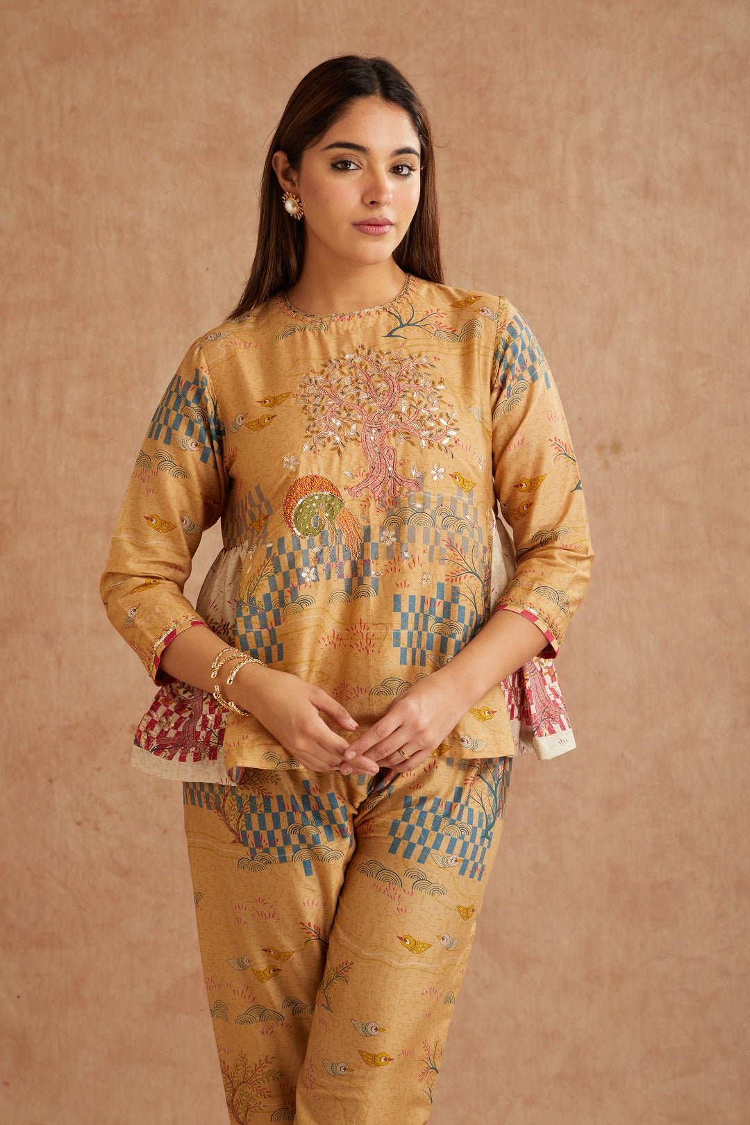 Beige Gondh Print Inspired Co - ord Set - Charkha TalesBeige Gondh Print Inspired Co - ord Set
