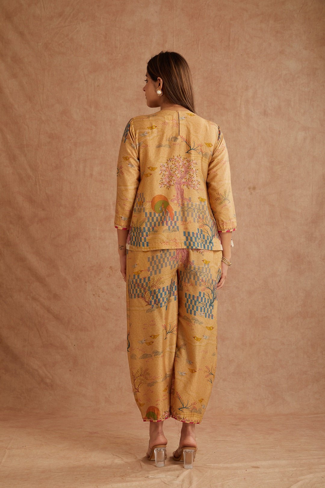 Beige Gondh Print Inspired Co - ord Set - Charkha TalesBeige Gondh Print Inspired Co - ord Set