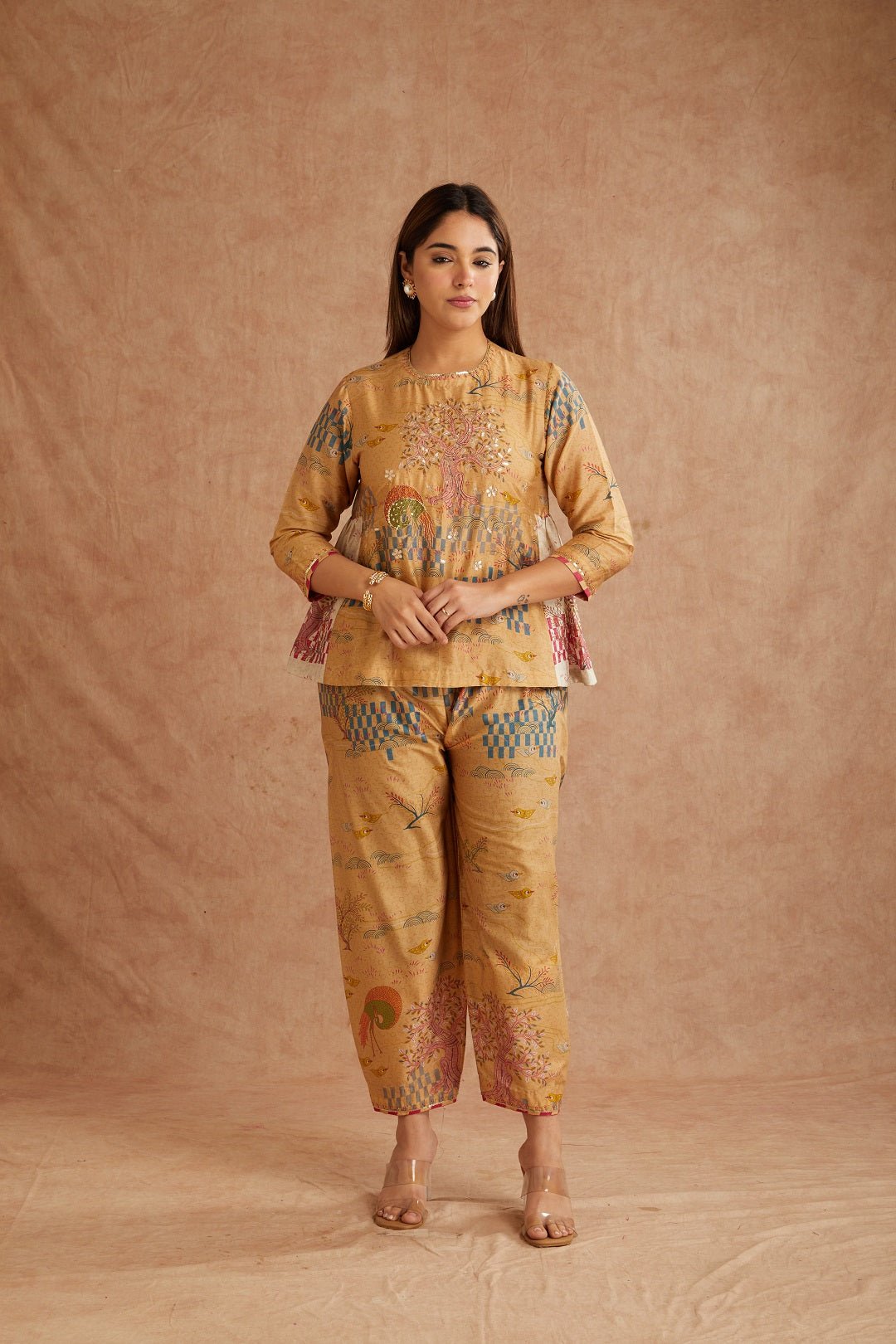 Beige Gondh Print Inspired Co - ord Set - Charkha TalesBeige Gondh Print Inspired Co - ord Set