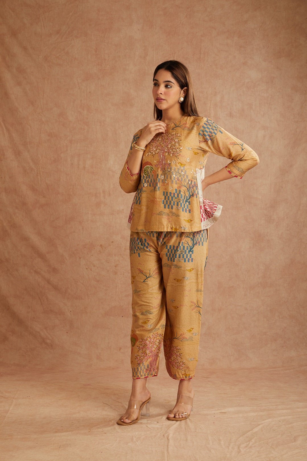 Beige Gondh Print Inspired Co - ord Set - Charkha TalesBeige Gondh Print Inspired Co - ord Set