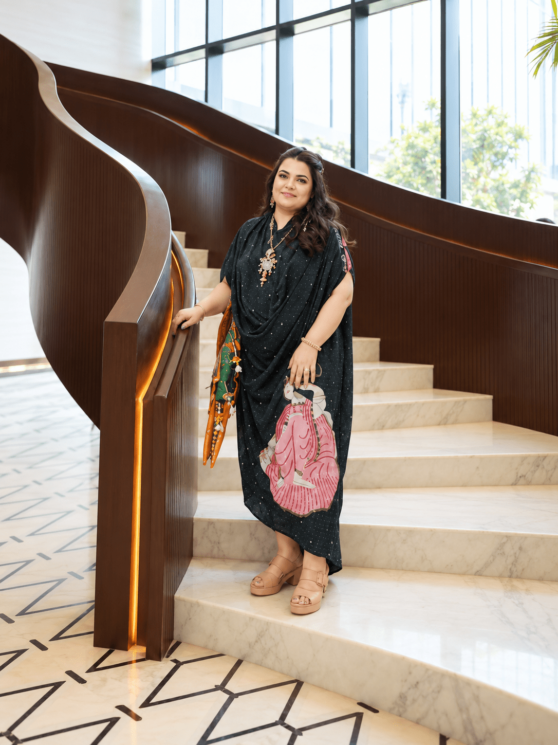 Black Kalighat Indian Print Dress - Charkha TalesBlack Kalighat Indian Print Dress