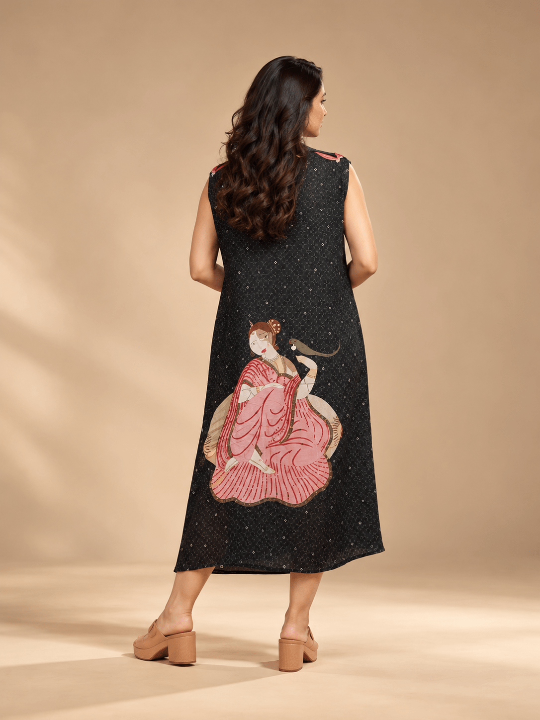 Black Kalighat Indian Print Dress - Charkha TalesBlack Kalighat Indian Print Dress