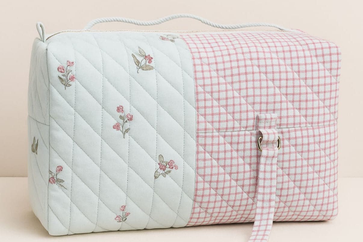 Block Print Quilted Duffle Bag - Sky Blue - Charkha TalesBlock Print Quilted Duffle Bag - Sky Blue