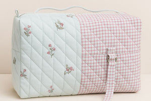 Block Print Quilted Duffle Bag  -  Sky Blue