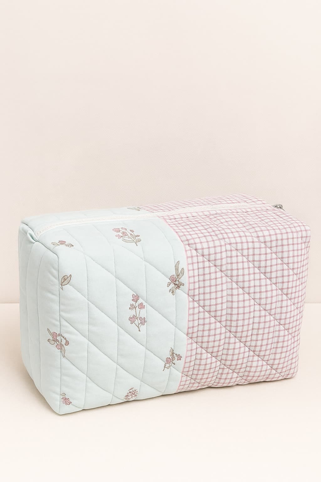 Block Print Quilted Duffle Bag - Sky Blue - Charkha TalesBlock Print Quilted Duffle Bag - Sky Blue