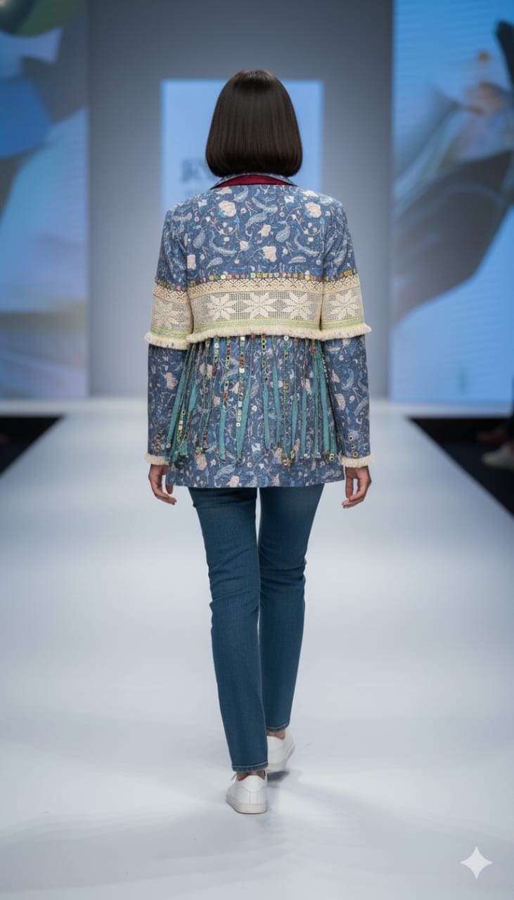 Block Print Women Jacket - Blue - Charkha TalesBlock Print Women Jacket - Blue