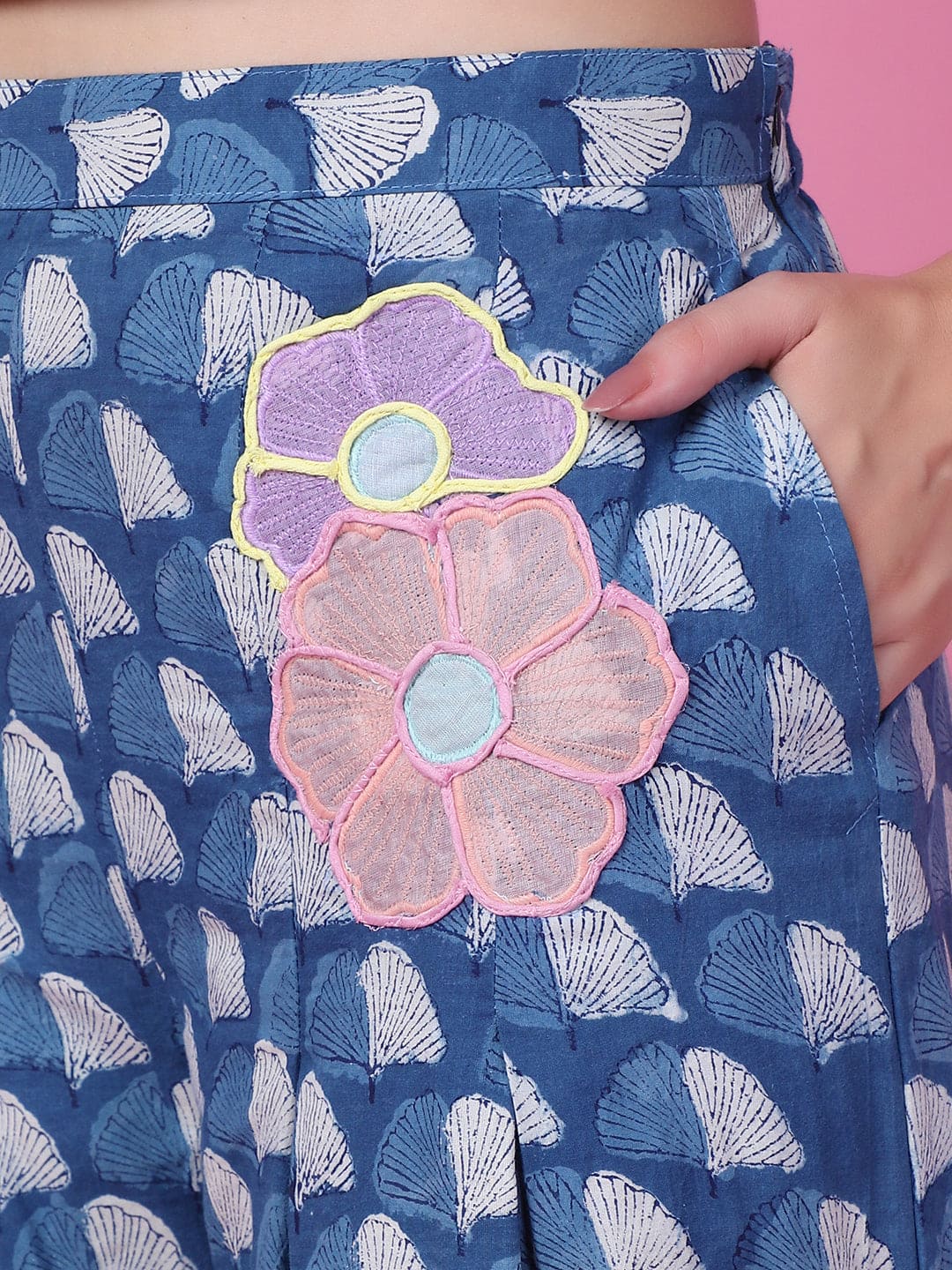 Block printed floral Patch Work co - ord set - Indigo - Charkha TalesBlock printed floral Patch Work co - ord set - Indigo