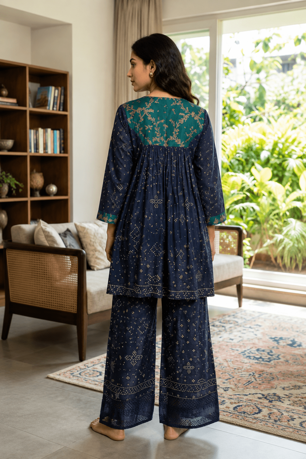 Blue Bandhani Indian Print Kurta Set - Charkha TalesBlue Bandhani Indian Print Kurta Set