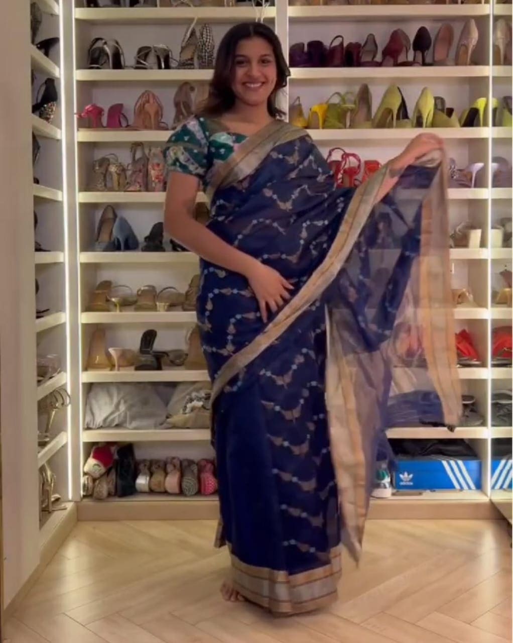 Blue Chanderi Saree - Charkha TalesBlue Chanderi Saree