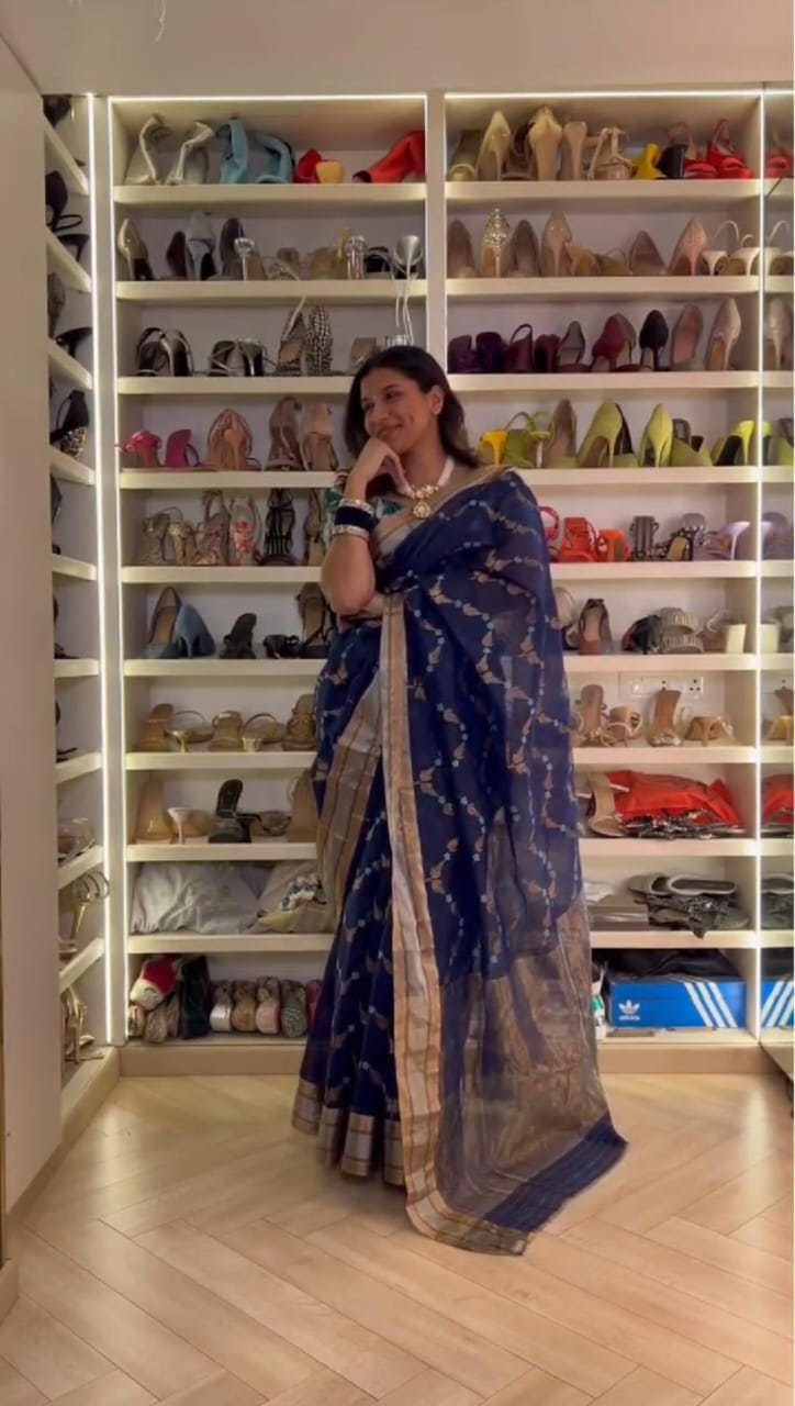 Blue Chanderi Saree - Charkha TalesBlue Chanderi Saree