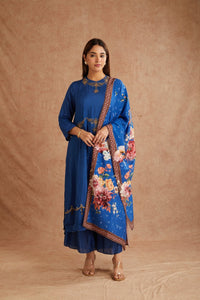 Blue Cotton Silk Kurta Set