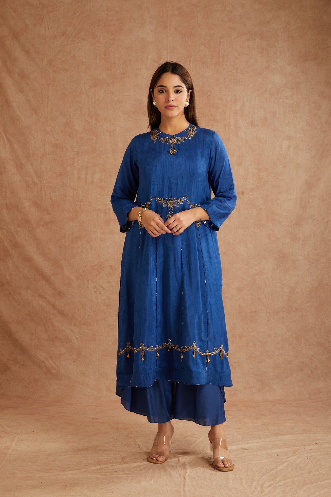 Blue Cotton Silk Kurta Set - Charkha TalesBlue Cotton Silk Kurta Set