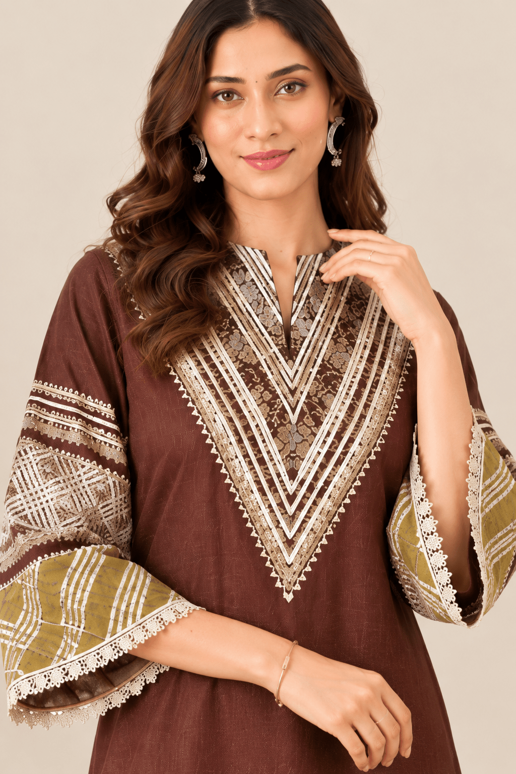 Brown Gotta Banarasi Kurta set - Charkha TalesBrown Gotta Banarasi Kurta set